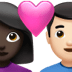 👩🏿‍❤️‍👨🏻 couple with heart: woman, man, dark skin tone, light skin tone display on Apple